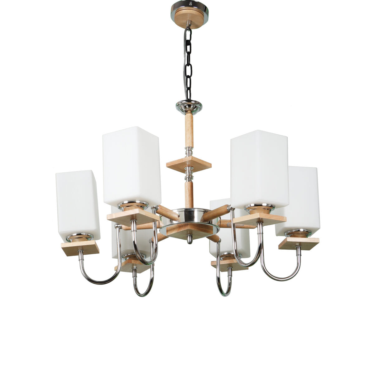 JS-VP S-200-6LP Modern Chandeliers 6xE27 Mild Steel & Glass Material Silver (chrome), brown & White Finish