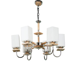 JS-VP S-200-6LP Modern Chandeliers 6xE27 Mild Steel & Glass Material Silver (chrome), brown & White Finish