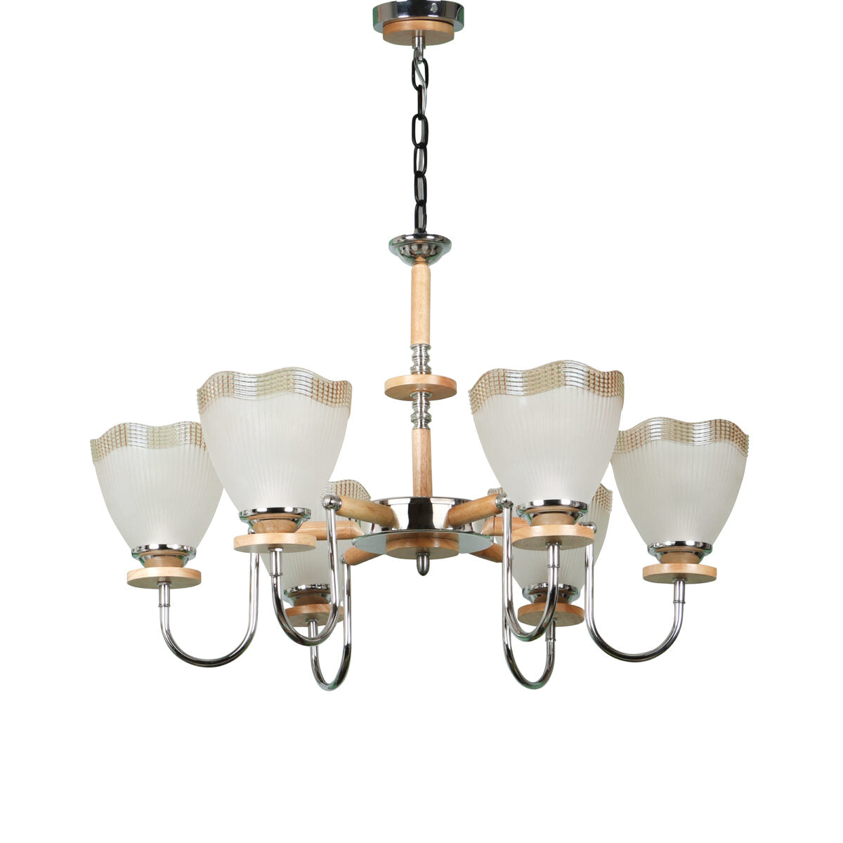 JS-VP S-201-6LP Modern Chandeliers 6xE27 Mild Steel & Glass Material Silver (chrome), brown & White Finish