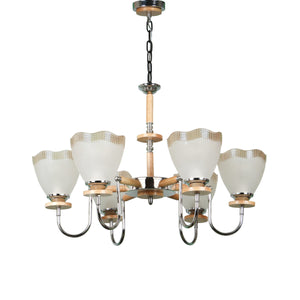JS-VP S-201-6LP Modern Chandeliers 6xE27 Mild Steel & Glass Material Silver (chrome), brown & White Finish