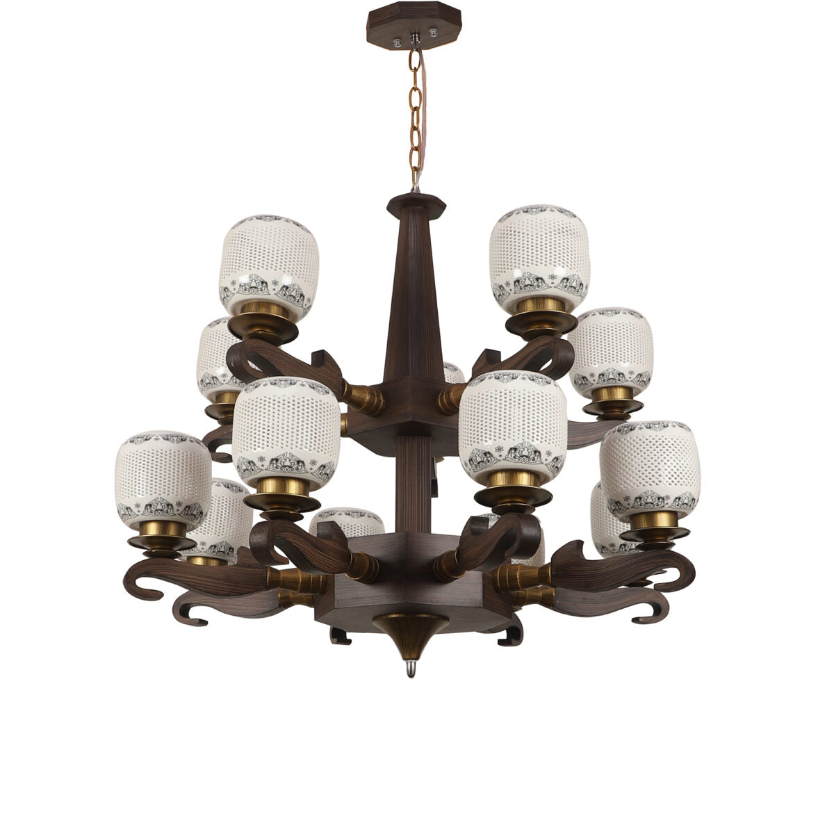 JS-VP S-208-13LP Modern Chandeliers 6xE27 Wood, mild steel, ceramic glass & Glass Material Brown & White Finish