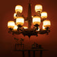 JS-VP M-208-5LP Rectangular Chandeliers 5xE27 Mild Steel & Glass Material Antique & Champaign Finish