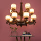 JS-VP M-208-5LP Rectangular Chandeliers 5xE27 Mild Steel & Glass Material Antique & Champaign Finish
