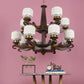 JS-VP M-208-5LP Rectangular Chandeliers 5xE27 Mild Steel & Glass Material Antique & Champaign Finish