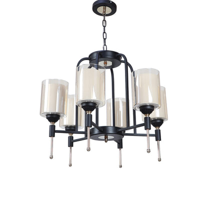JS-VP S-359-6LP Modern Chandeliers 6xE27 Mild Steel & Glass Material Brown, Gold & White Finish