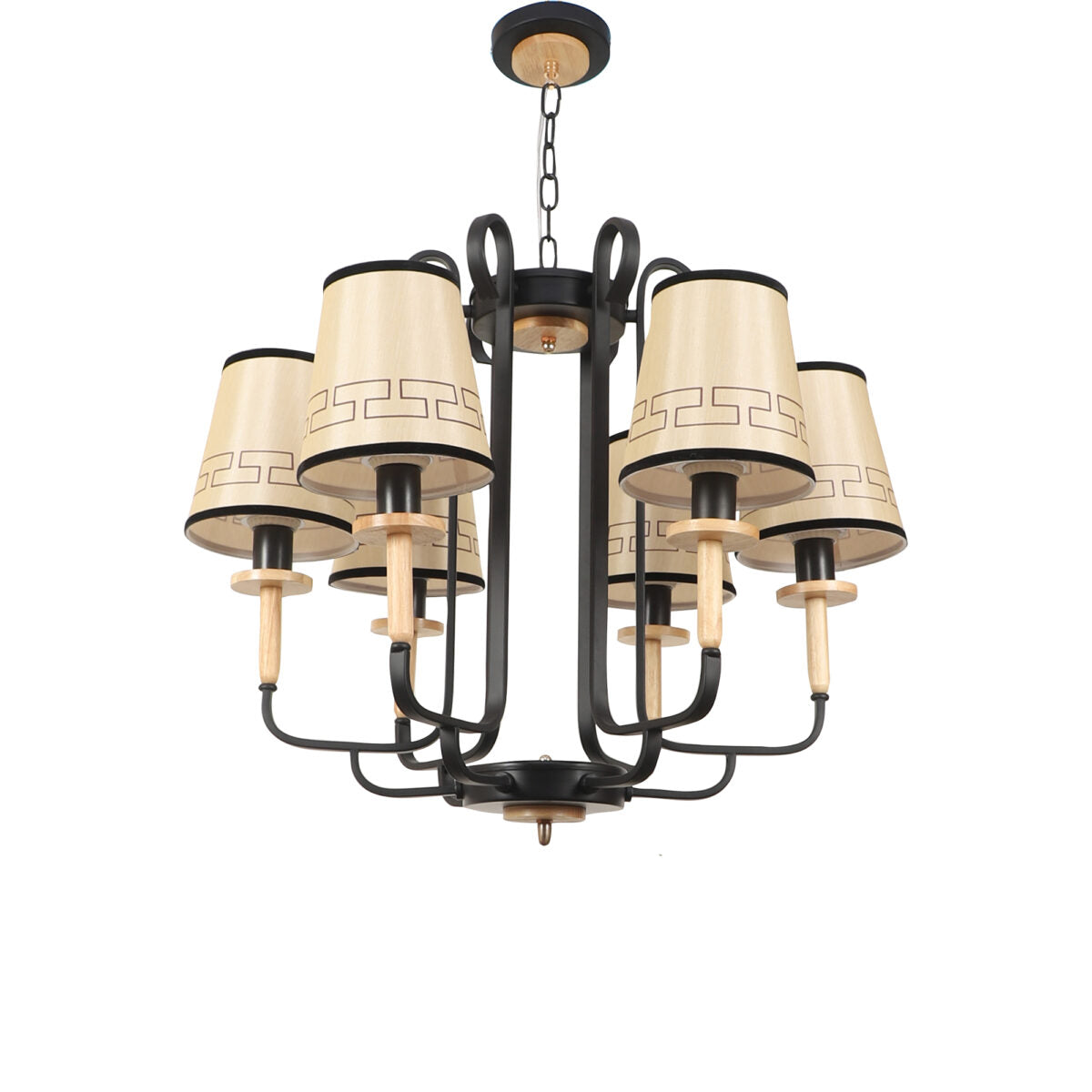 Wood & Cream Shade Chandelier Suite