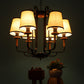JS-VP S-360-6LP Wooden Chandeliers 6xE27 Mild Steel, wood, fabric shade & Fabric Material brown, gold, off white & Cream Finish