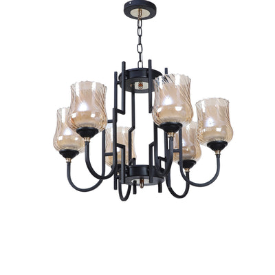 JS-VP S-362-6LP Modern Chandeliers 6xE27 Mild Steel & Glass Material Brown,Gold & Champaign Finish