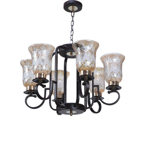 JS-VP S-369-6LP Multi-Arm Chandelier 6xE27 Mild Steel & Glass Material Brown,Gold & Golden Finish