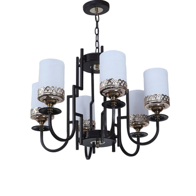 JS-VP S-368-6LP Multi-Arm Chandelier 6xE27 Mild Steel & Glass Material Brown,Gold & White Finish