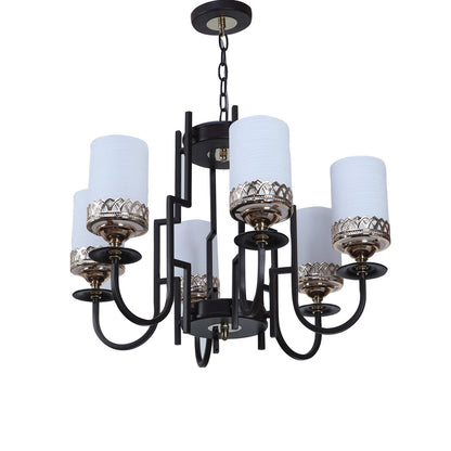JS-VP S-368-6LP Multi-Arm Chandelier 6xE27 Mild Steel & Glass Material Brown,Gold & White Finish