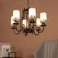 JS-VP S-368-6LP Multi-Arm Chandelier 6xE27 Mild Steel & Glass Material Brown,Gold & White Finish