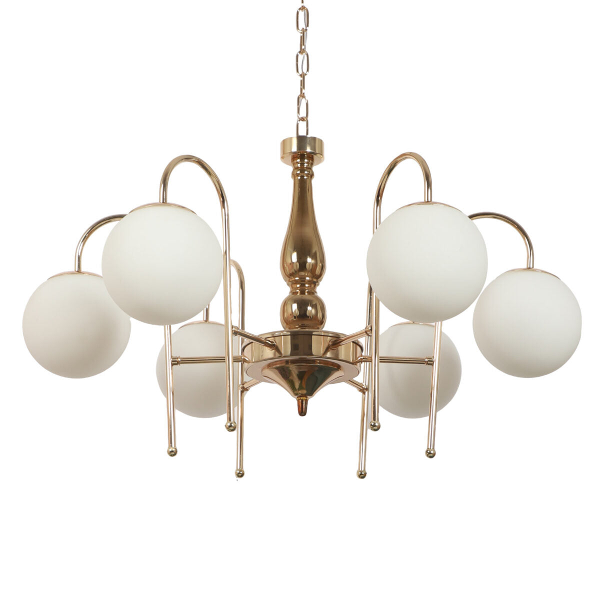 JS-VP S-290-6LP-Down Glass Ball Chandeliers 6xE27 Mild Steel & Glass Material Gold & White Finish