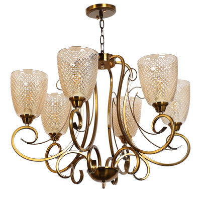 JS-VP S-472-6LP Modern Chandeliers 6xE27 Mild Steel & Glass Material Antique & Gold Finish