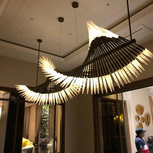Black Rod & Frosted Glass Pinwheel Chandelier – A Sculptural Statement for Double-Height Interiors