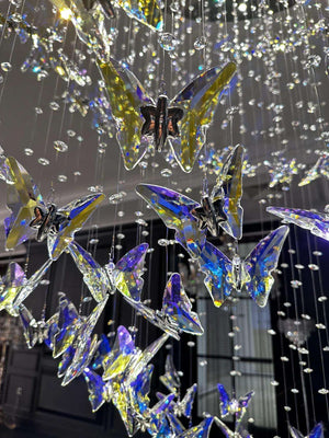Luxury Crystal Butterfly Chandelier – Artistic Modern LED Hanging Light for Double Height Ceiling, Lobby, or Living Room
