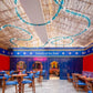 Turquoise Bead Wood & Glass Twist Chandelier – A Playful Statement for Hospitality Spaces