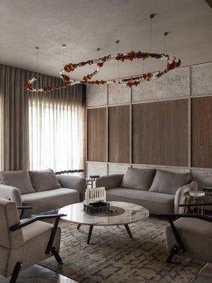 Toffee Bead Wood & Glass Swirl Chandelier – A Warm Statement for Living Spaces