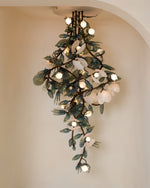 Teal Pearl Glass Bloom Chandelier - full installed view