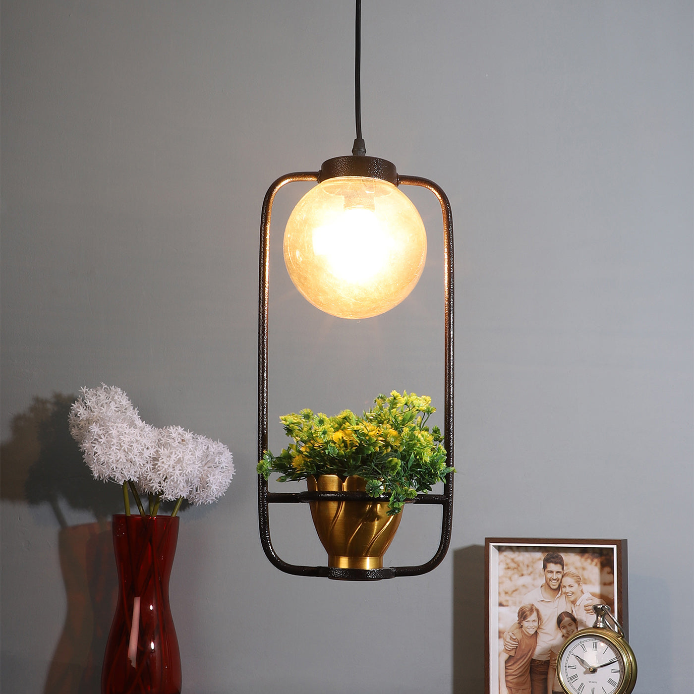 Black Metal Hanging Light - FLOWER-HL - Included Bulb
