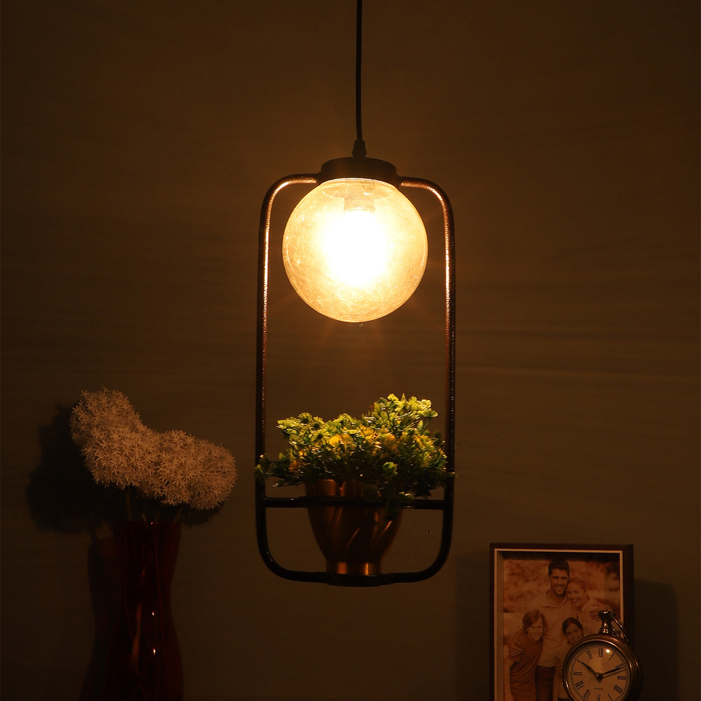 Black Metal Hanging Light - FLOWER-HL - Included Bulb