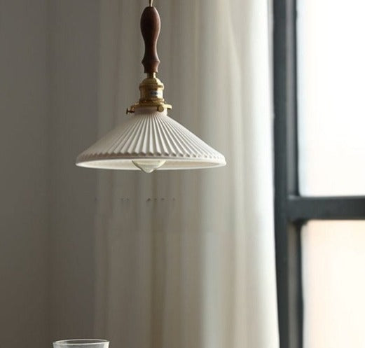 JS-GL-036- 1 - ANTIQUE BRASS & BLACK METAL & GLASS & WOOD Modern Hanging Light