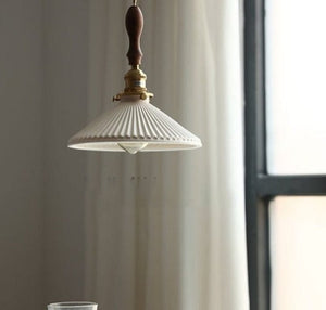 JS-GL-036- 1 - ANTIQUE BRASS & BLACK METAL & GLASS & WOOD Modern Hanging Light
