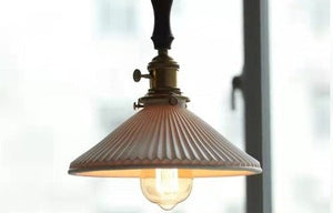 JS-GL-036- 1 - ANTIQUE BRASS & BLACK METAL & GLASS & WOOD Modern Hanging Light