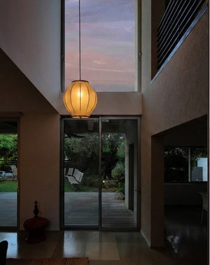 JS-GL-10085-1 - Antique Brass Metal & Fabric Cloth Shade Hanging Light