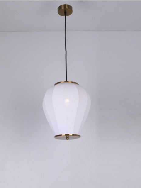 JS-GL-10086-1 - Antique Brass Metal & Fabric Cloth Shade Hanging Light
