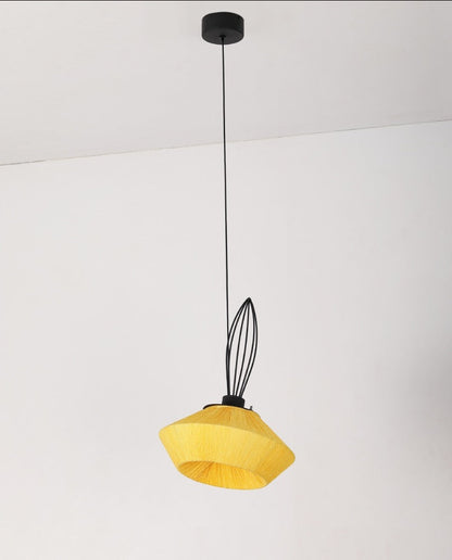 JS-GL-10089-1YL - Black Metal & Fabric Cloth Shade Hanging Light