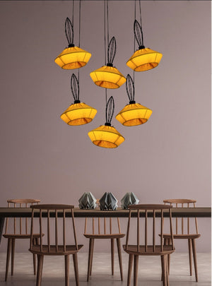 JS-GL-10089-1YL - Black Metal & Fabric Cloth Shade Hanging Light