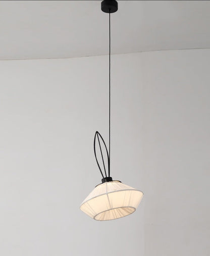 JS-GL-10089-IVR - Black Metal & Fabric Cloth Shade Hanging Light