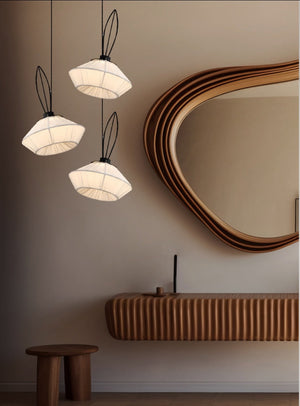 JS-GL-10089-IVR - Black Metal & Fabric Cloth Shade Hanging Light