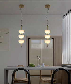 JS-GL-10687-3 - Antique Brass Metal & Onyx Marble Hanging Light