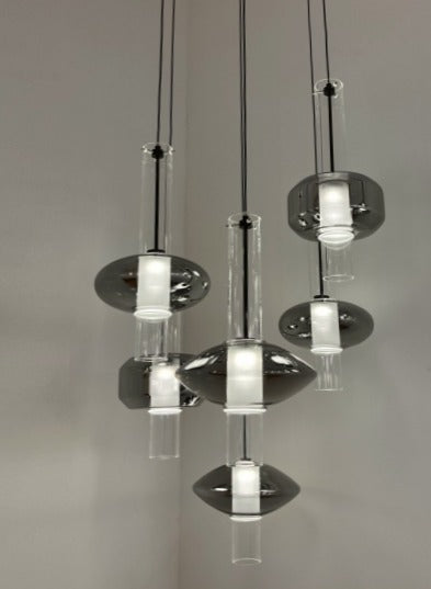 JS-GL-10709-6 - Black Metal & Glass Led Hanging Light