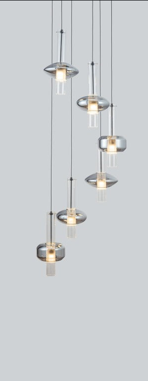 JS-GL-10709-6 - Black Metal & Glass Led Hanging Light