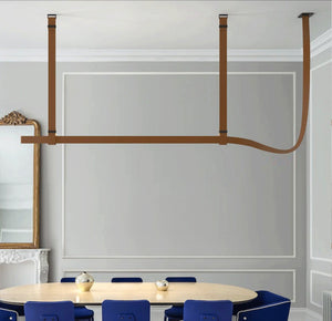 JS-GL-1200-LB - BROWN METAL & LEATHER BELT & ACRYLIC Cluster Hanging Light