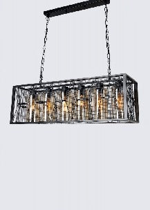 JS-GL-12239-6 - BLACK METAL & AMBER GLASS Rectangular Chandelier