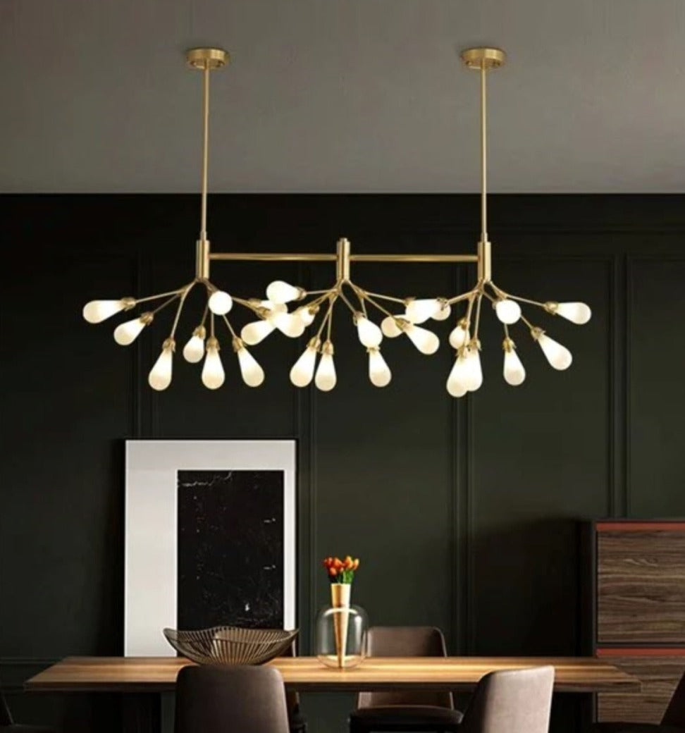 JS-GL-1254-27 - Antique Brass Metal & Amber Glass Modern Chandelier