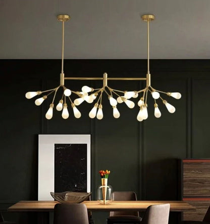 JS-GL-1254-27 - Antique Brass Metal & Amber Glass Modern Chandelier