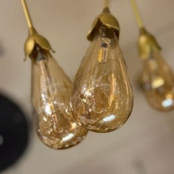 JS-GL-1254-27 - Antique Brass Metal & Amber Glass Modern Chandelier