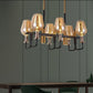 JS-GL-1627-6+2 - ANTIQUE BRASS & BLACK METAL & GLASS Cluster Hanging Light