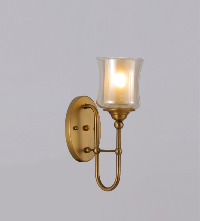 JS-GL-19083-1W - Antique Brass Metal & Glass Modern Wall Light