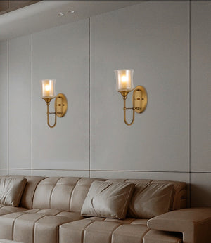 JS-GL-19083-1W - Antique Brass Metal & Glass Modern Wall Light
