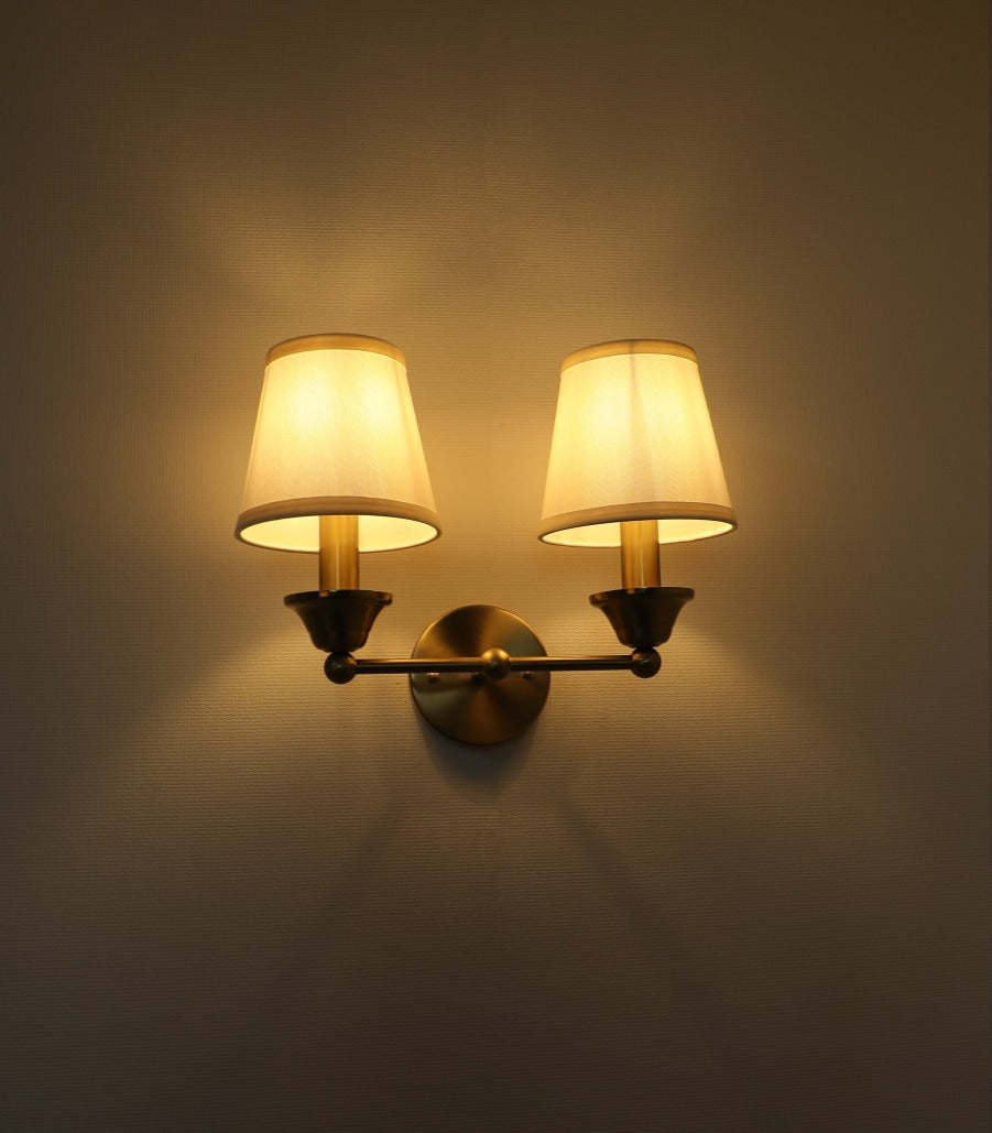 JS-GL-2001-2 - Antique Brass Metal & Fabric Shade Modern Wall Light