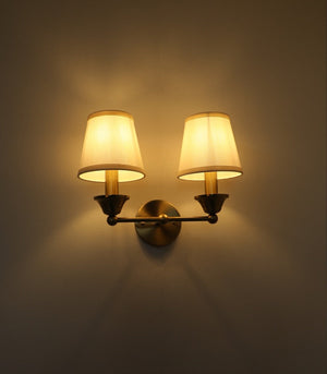 JS-GL-2001-2 - Antique Brass Metal & Fabric Shade Modern Wall Light