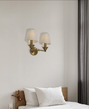 JS-GL-2001-2 - Antique Brass Metal & Fabric Shade Modern Wall Light