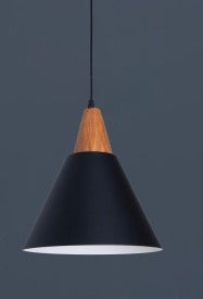 JS-GL-20022-1BK - BLACK & WHITE WOOD Metal Hanging Light
