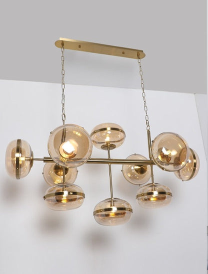 JS-GL-201238-10 - Antique Brass Metal & Glass Modern Chandelier